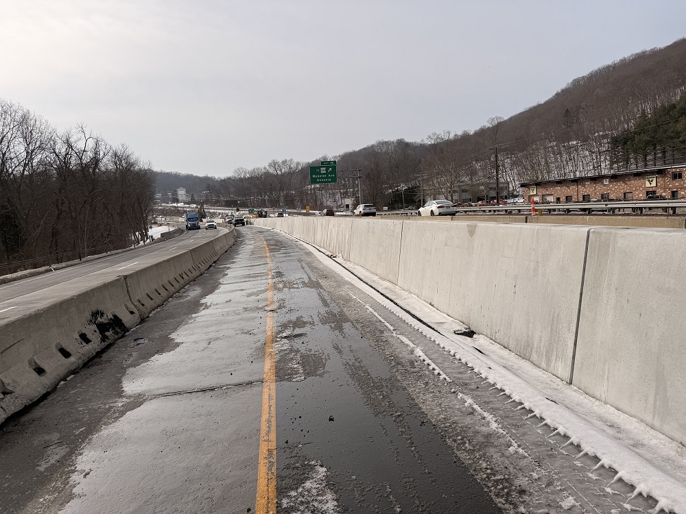 Photo of Route 8 and installed of new concrete median barrier