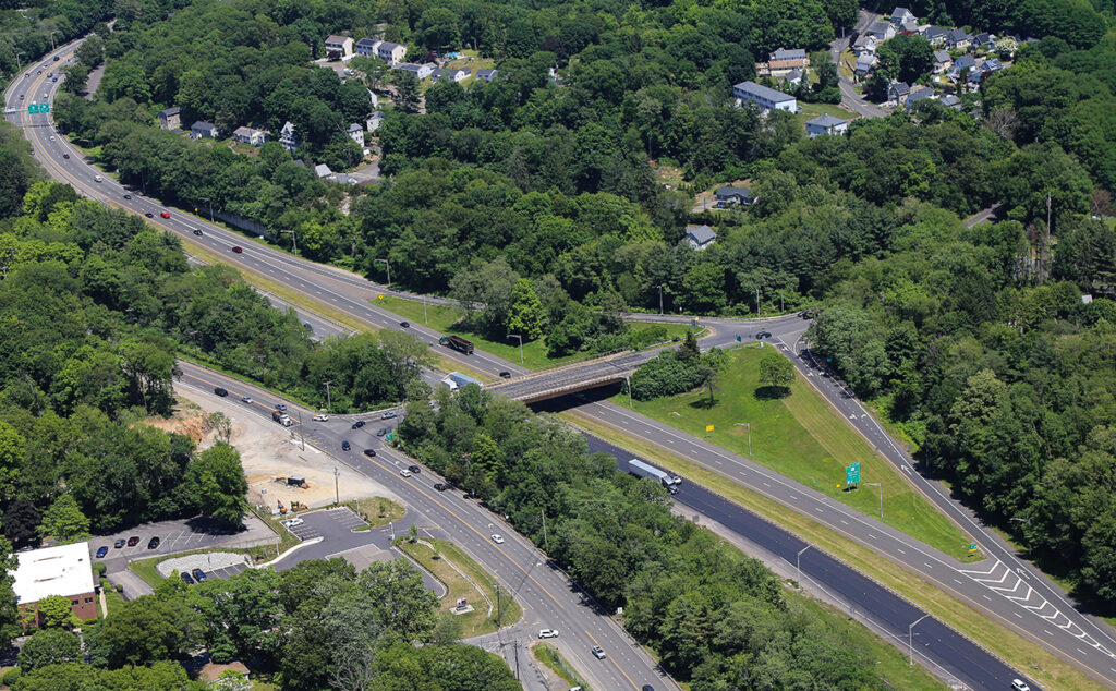 Aerial view of Route 8 in the summertime