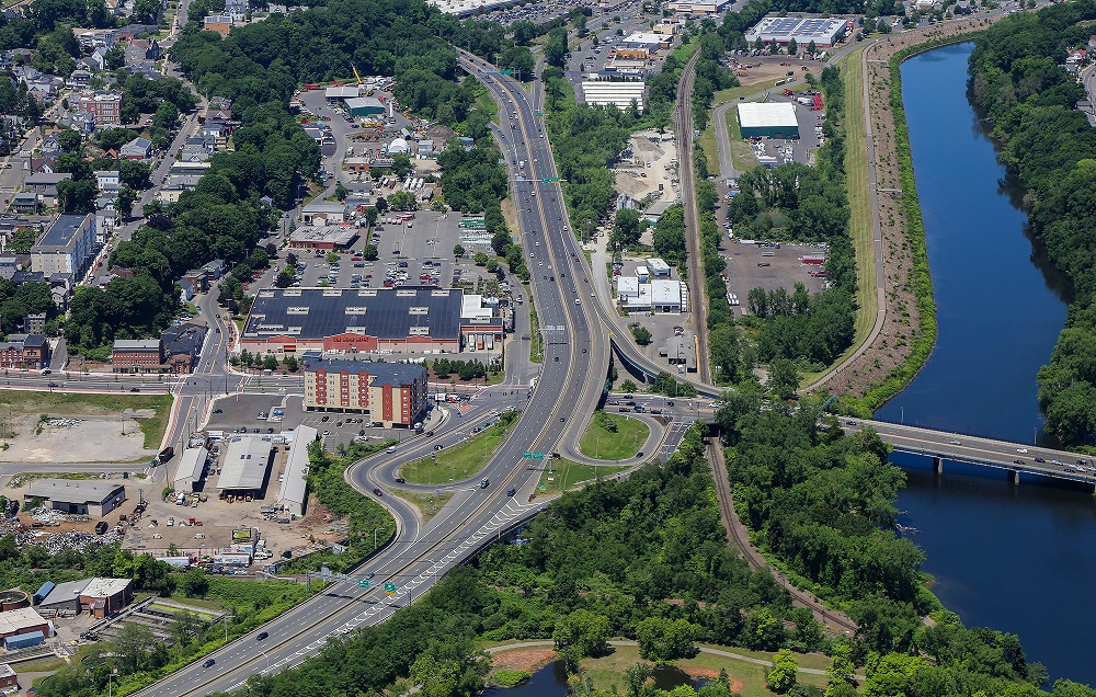 Aerial view of a Route 8 interchange